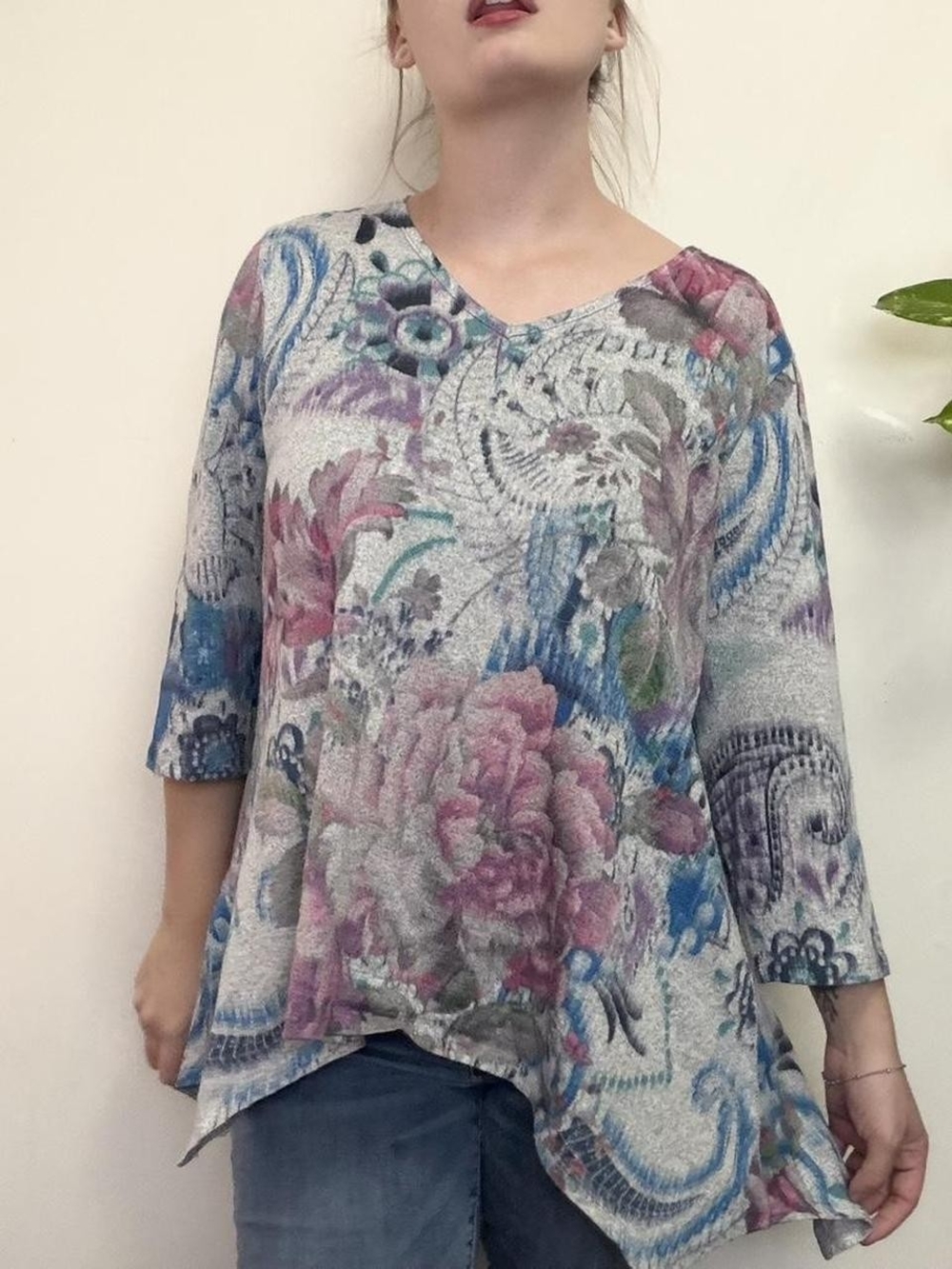 Vintage cottagecore y2K boho earthy Assymetrical floral  top